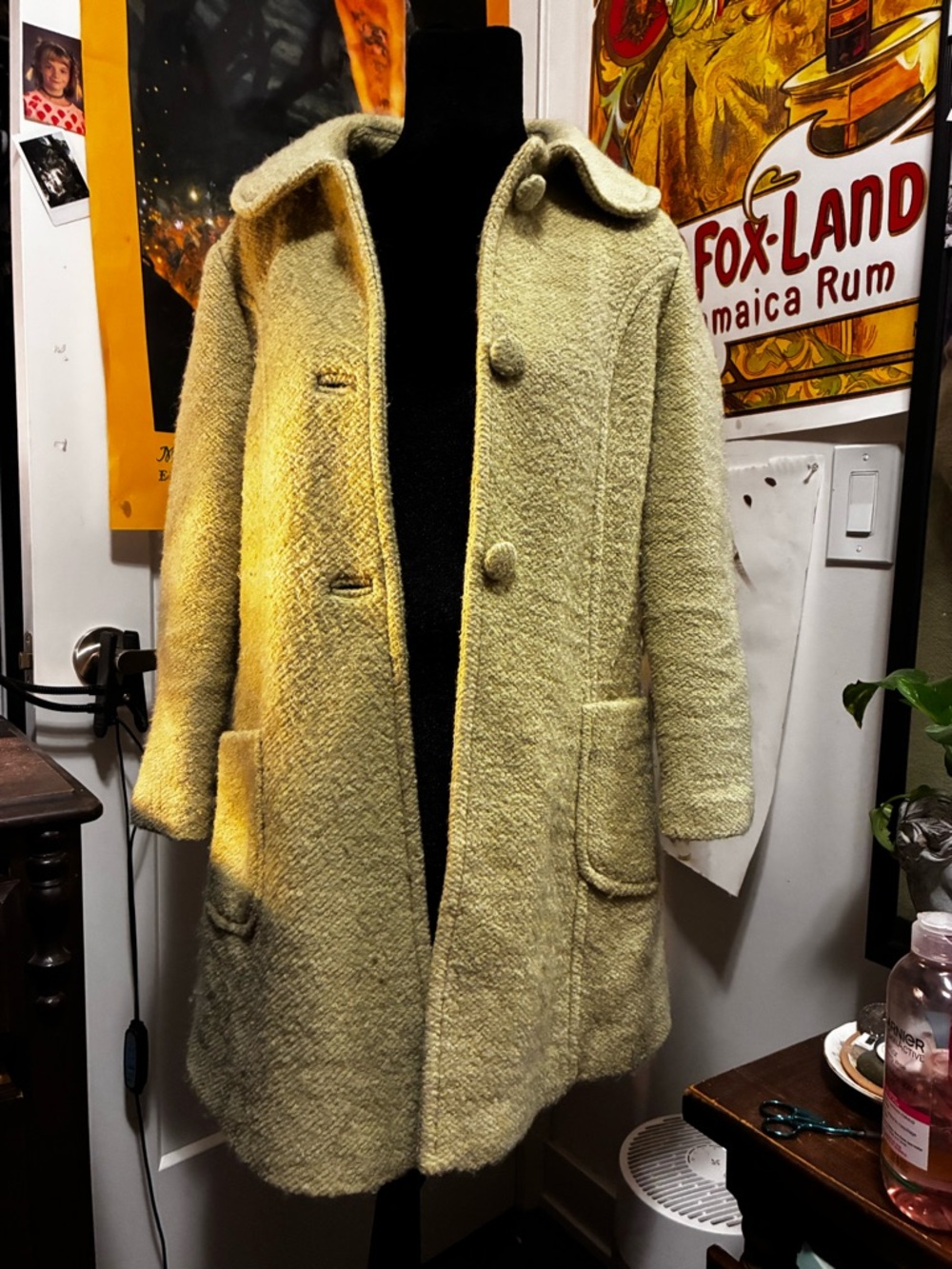 Topshop Light Green Wool-Blend Pea Coat